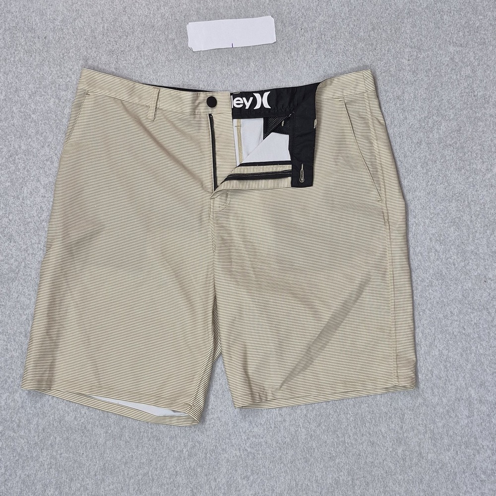 Hurley Men‎ Shorts 38 Beige Striped Chino Zipper 10" Inseam Logo